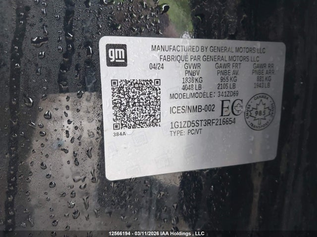 2024 Chevrolet Malibu Lt მანქანა იყიდება აუქციონზე, vin: 1G1ZD5ST3RF216654, აუქციონის ნომერი: 12566194