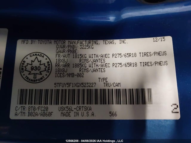 5TFUY5F1XGX523227 Toyota Tundra Double Cab Sr/double Cab Sr5