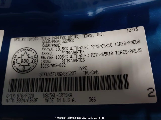5TFUY5F1XGX523227 Toyota Tundra Double Cab Sr/double Cab Sr5