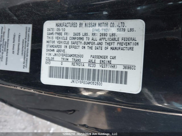 Продаж на аукціоні авто 2010 Infiniti G37, vin: JN1CV6FE0AM352500, номер лоту: 12566210