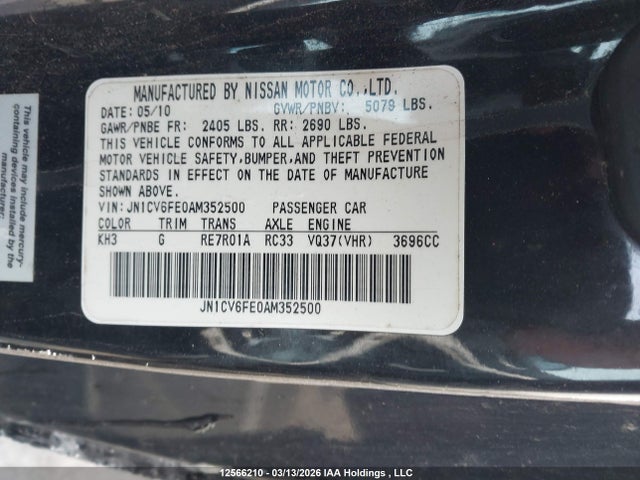 Продаж на аукціоні авто 2010 Infiniti G37, vin: JN1CV6FE0AM352500, номер лоту: 12566210