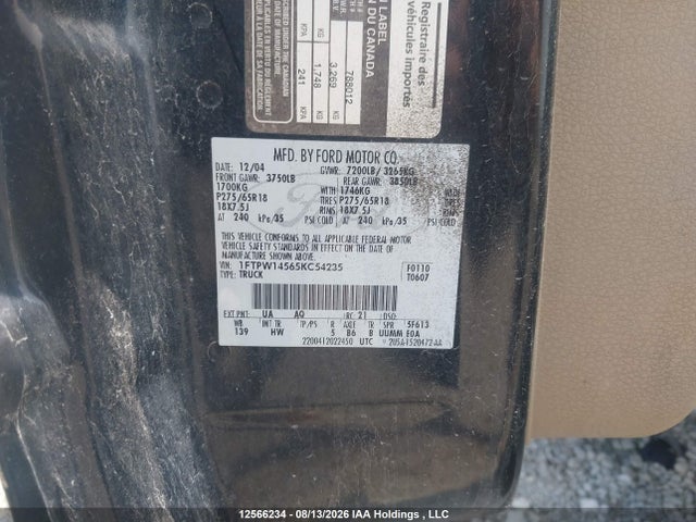 Aukcja sprzedaży 2005 Ford F-150, vin: 1FTPW14565KC54235, numer aukcji: 12566234