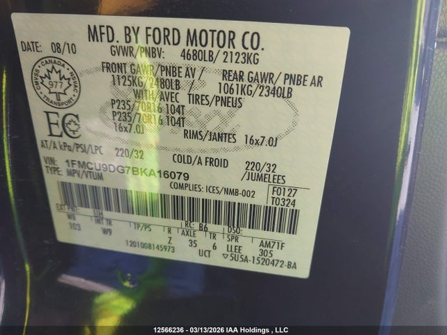 Продаж на аукціоні авто 2011 Ford Escape Xlt, vin: 1FMCU9DG7BKA16079, номер лоту: 12566236
