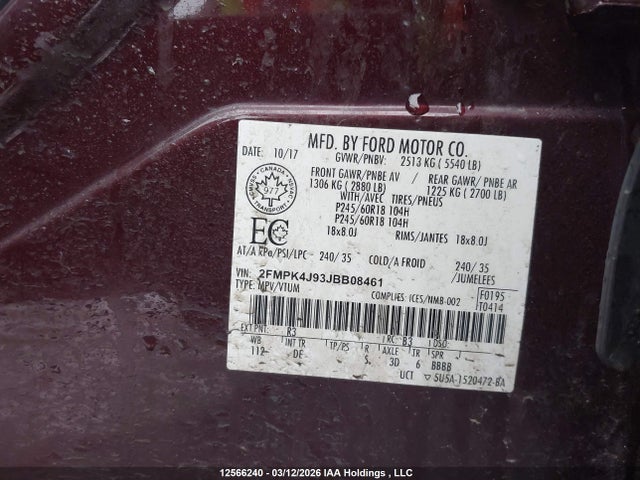 Aukcja sprzedaży 2018 Ford Edge Sel, vin: 2FMPK4J93JBB08461, numer aukcji: 12566240