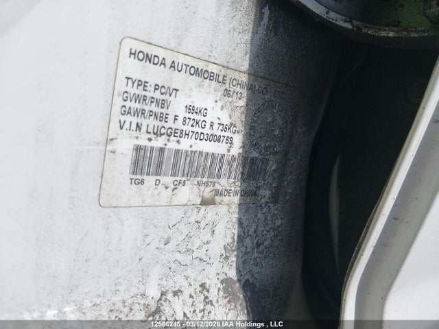 2013 Honda Fit Sport მანქანა იყიდება აუქციონზე, vin: LUCGE8H70D3008759, აუქციონის ნომერი: 12566245