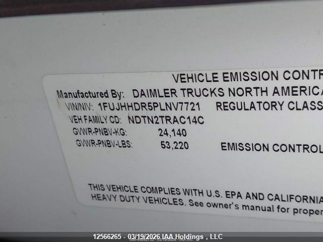 12566265 :رقم المزاد ، 1FUJHHDR5PLNV7721 vin ، 2023 Freightliner New Cascadia 126 مزاد بيع
