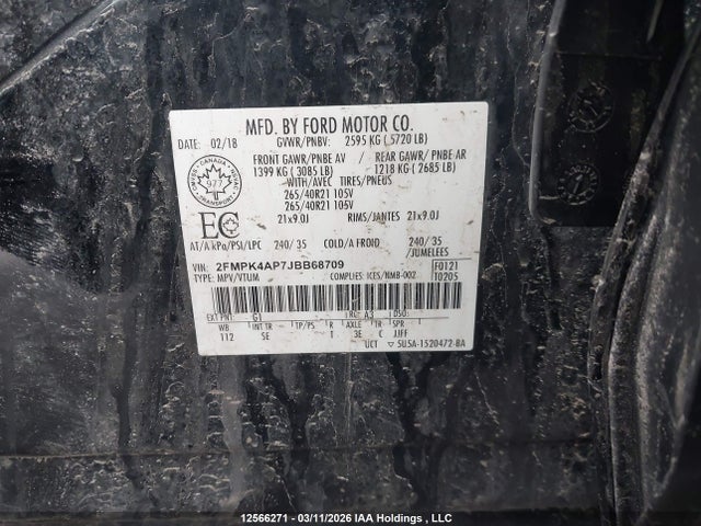 2018 Ford Edge Sport მანქანა იყიდება აუქციონზე, vin: 2FMPK4AP7JBB68709, აუქციონის ნომერი: 12566271