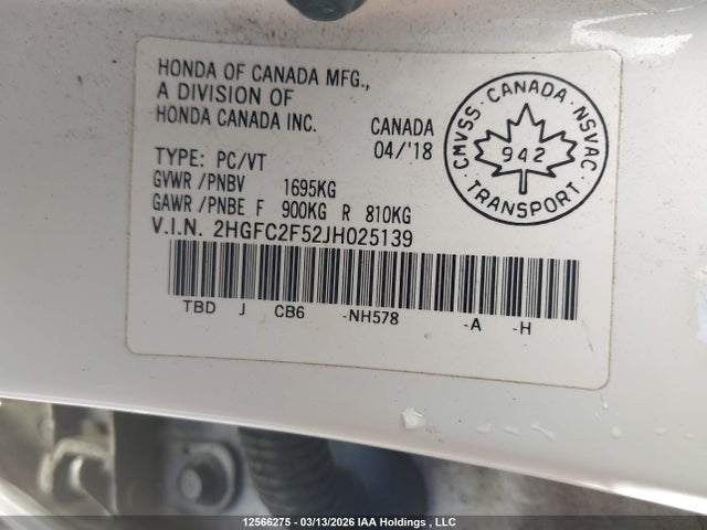 2018 Honda Civic Lx მანქანა იყიდება აუქციონზე, vin: 2HGFC2F52JH025139, აუქციონის ნომერი: 12566275