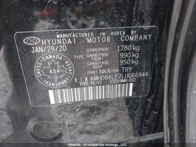 12566280 :رقم المزاد ، KMHD84LF7LU066944 vin ، 2020 Hyundai Elantra مزاد بيع