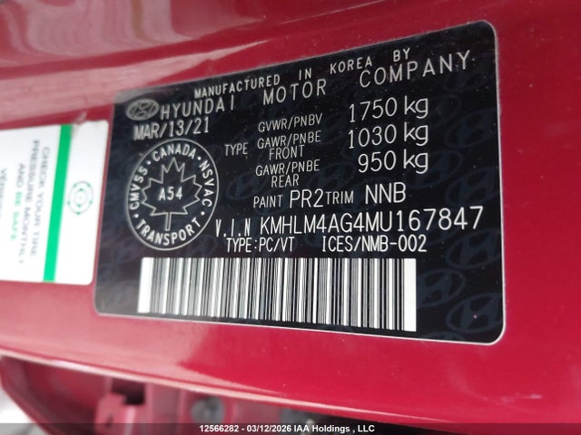 KMHLM4AG4MU167847 Hyundai Elantra Preferred Ivt With Sun And Tech Package