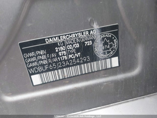 Aukcja sprzedaży 2003 Mercedes-benz E 320, vin: WDBUF65J23A254293, numer aukcji: 12566287