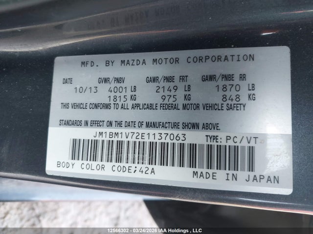 JM1BM1V72E1137063 Mazda Mazda3 Gs-sky
