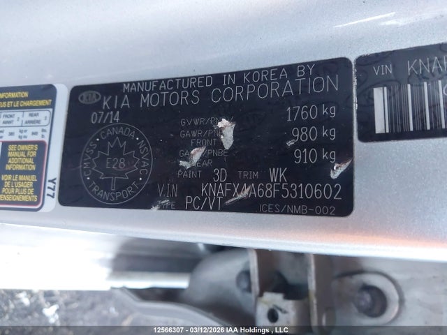 Продажа на аукционе авто 2015 Kia Forte 1.8l Lx/1.8l Lx+/lx+ Winter Edition, vin: KNAFX4A68F5310602, номер лота: 12566307