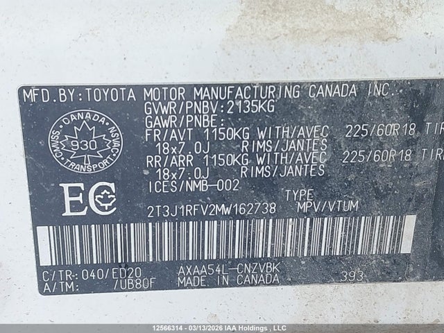 2021 Toyota Rav4 Adventure/trd Off Road მანქანა იყიდება აუქციონზე, vin: 2T3J1RFV2MW162738, აუქციონის ნომერი: 12566314