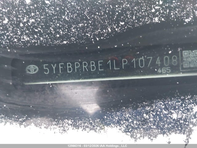 12566316 :رقم المزاد ، 5YFBPRBE1LP107408 vin ، 2020 Toyota Corolla Le مزاد بيع