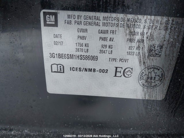 3G1BE6SM1HS586069 Chevrolet Cruze Lt Auto