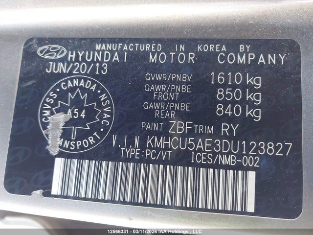 Aukcja sprzedaży 2013 Hyundai Accent Gls/se, vin: KMHCU5AE3DU123827, numer aukcji: 12566331