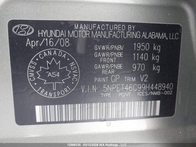 Продаж на аукціоні авто 2009 Hyundai Sonata Gls, vin: 5NPET46C99H448940, номер лоту: 12566335