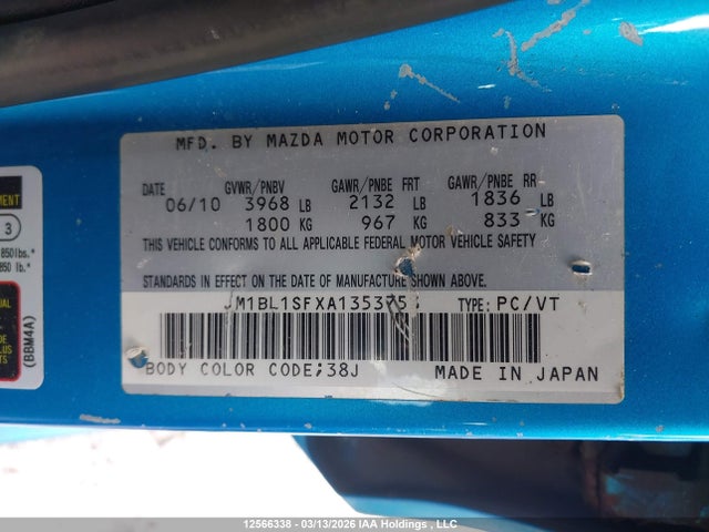 Aukcja sprzedaży 2010 Mazda 3 I, vin: JM1BL1SFXA1353753, numer aukcji: 12566338