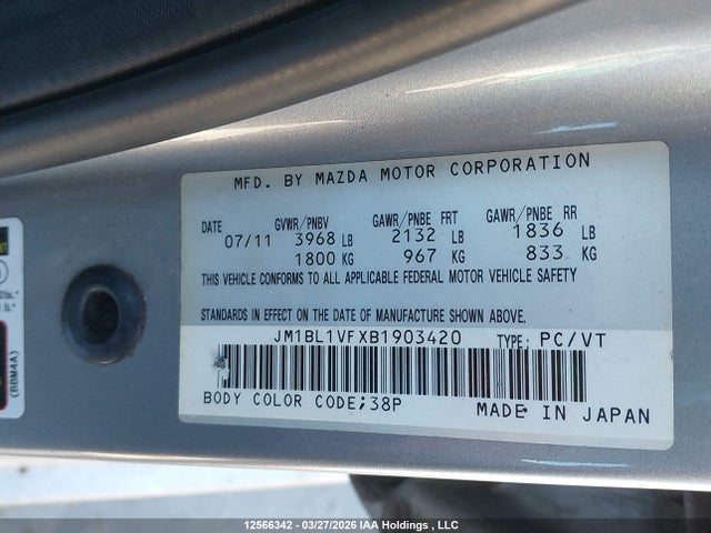 Продажа на аукционе авто 2011 Mazda Mazda3, vin: JM1BL1VFXB1903420, номер лота: 12566342