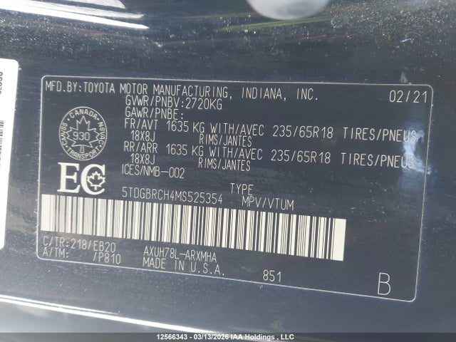 5TDGBRCH4MS525354 Toyota Highlander Hybrid Xle