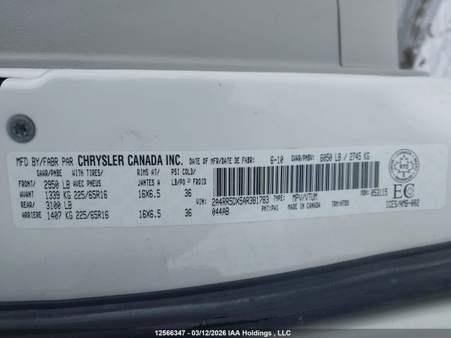 Продажа на аукционе авто 2010 Chrysler Town & Country Touring, vin: 2A4RR5DX5AR381783, номер лота: 12566347