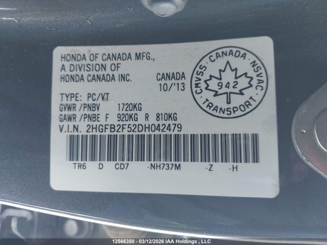 12566350 :رقم المزاد ، 2HGFB2F52DH042479 vin ، 2013 Honda Civic مزاد بيع