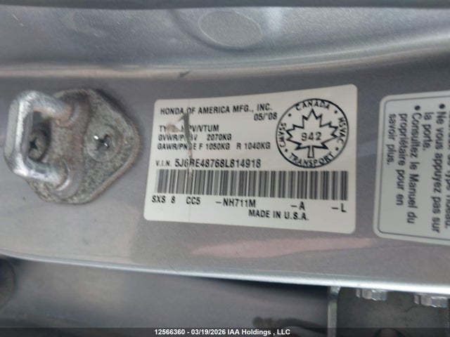 12566360 :رقم المزاد ، 5J6RE48768L814918 vin ، 2008 Honda Cr-v مزاد بيع