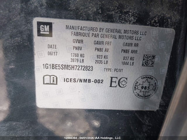 1G1BE5SM5H7272823 Chevrolet Cruze Lt Auto