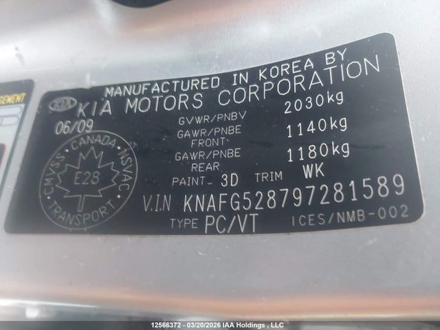 12566372 :رقم المزاد ، KNAFG528797281589 vin ، 2009 Kia Rondo Ex/ex-premium/lx مزاد بيع