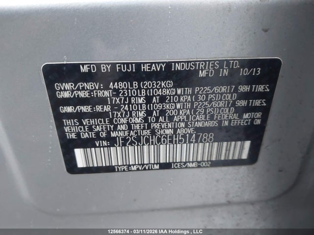 12566374 :رقم المزاد ، JF2SJCHC6EH514788 vin ، 2014 Subaru Forester مزاد بيع