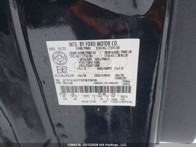 Aukcja sprzedaży 2013 Ford F-150 Fx4/lariat/stx/xl/xlt, vin: 1FTFX1EF7DFB13018, numer aukcji: 12566376