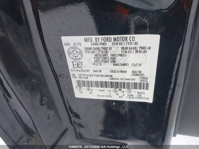 Aukcja sprzedaży 2013 Ford F-150 Fx4/lariat/stx/xl/xlt, vin: 1FTFX1EF7DFB13018, numer aukcji: 12566376