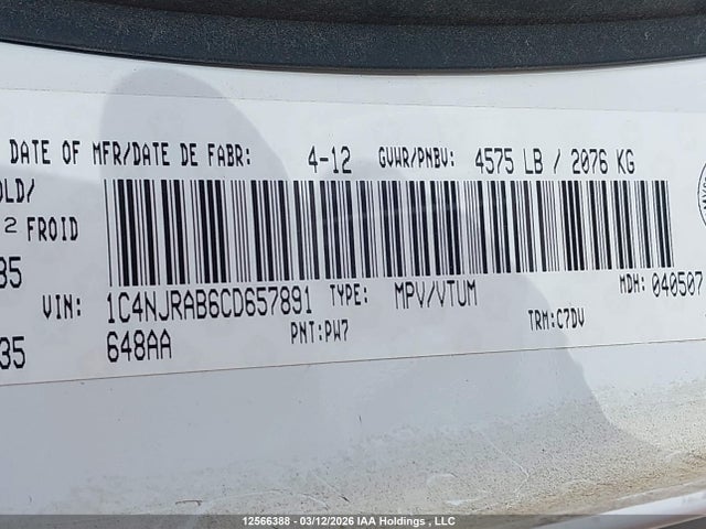 Aukcja sprzedaży 2012 Jeep Patriot Sport/north, vin: 1C4NJRAB6CD657891, numer aukcji: 12566388