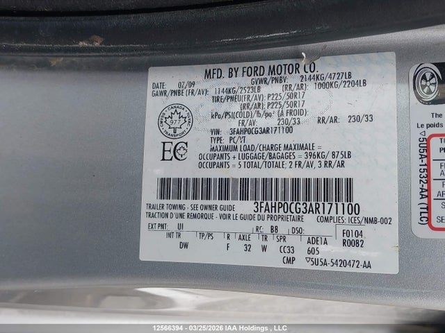 Продаж на аукціоні авто 2010 Ford Fusion Sel, vin: 3FAHP0CG3AR171100, номер лоту: 12566394
