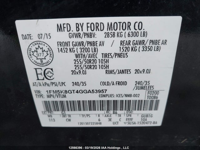 1FM5K8GT4GGA53957 Ford EXPLORER SPORT
