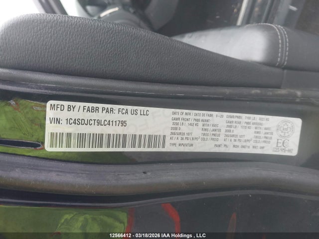 Продаж на аукціоні авто 2020 Dodge Durango R/t, vin: 1C4SDJCT9LC411795, номер лоту: 12566412