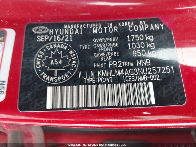 KMHLM4AG3NU257251 Hyundai Elantra