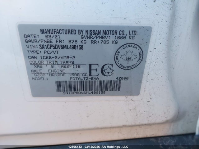 Aukcja sprzedaży 2021 Nissan Kicks Sr, vin: 3N1CP5DV6ML490158, numer aukcji: 12566432