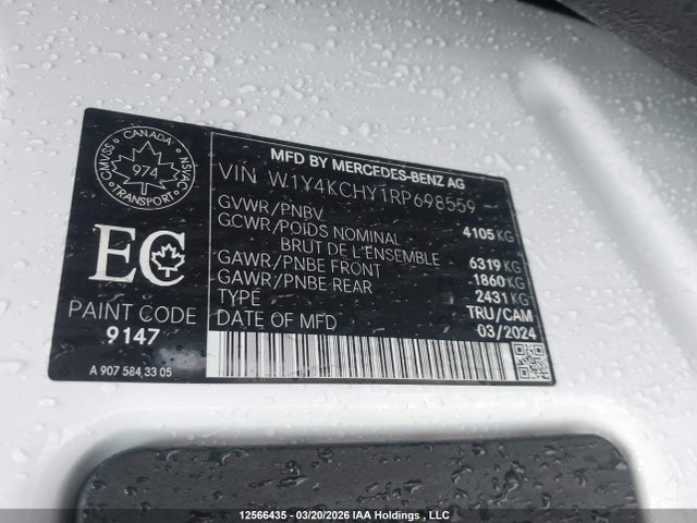 12566435 :رقم المزاد ، W1Y4KCHY1RP698559 vin ، 2024 Mercedes-benz Sprinter 2500 مزاد بيع