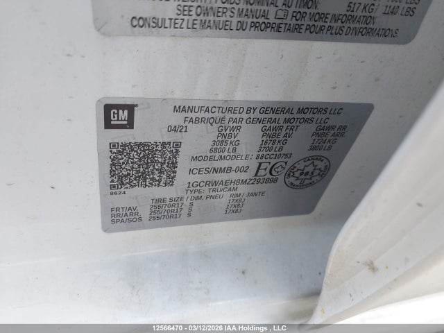 1GCRWAEH8MZ293898 Chevrolet Silverado C1500