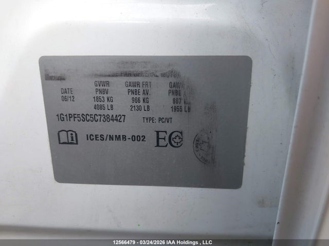 Aukcja sprzedaży 2012 Chevrolet Cruze Lt Turbo, vin: 1G1PF5SC5C7384427, numer aukcji: 12566479