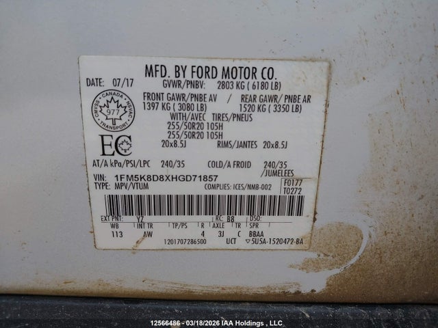 Продажа на аукционе авто 2017 Ford Explorer Xlt, vin: 1FM5K8D8XHGD71857, номер лота: 12566486