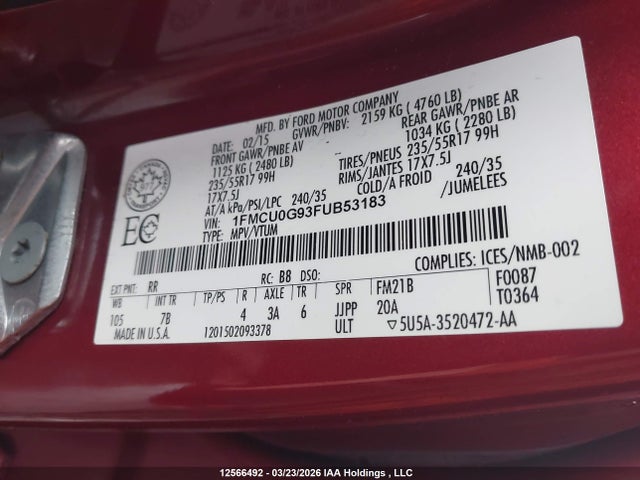 1FMCU0G93FUB53183 Ford ESCAPE SE
