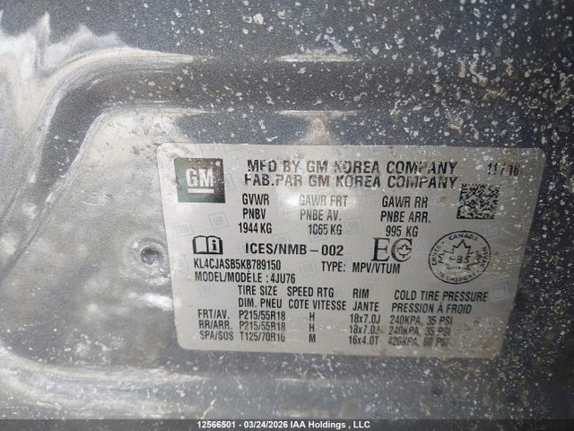 Aukcja sprzedaży 2019 Buick Encore Preferred, vin: KL4CJASB5KB789150, numer aukcji: 12566501