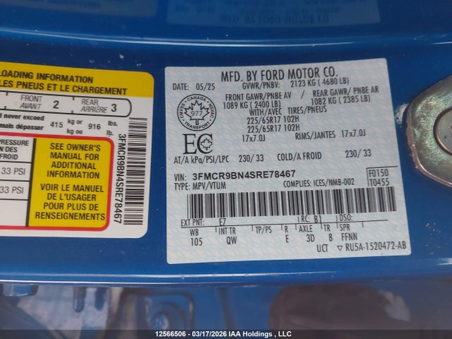Продаж на аукціоні авто 2025 Ford Bronco Sport Big Bend, vin: 3FMCR9BN4SRE78467, номер лоту: 12566506