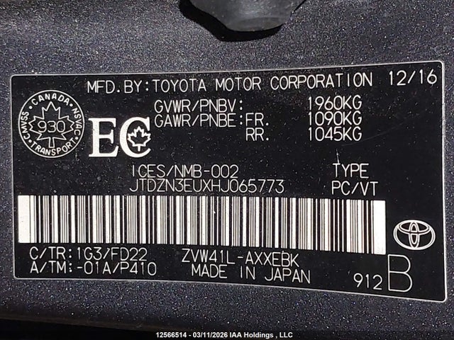 JTDZN3EUXHJ065773 Toyota PRIUS V