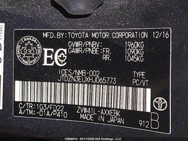 JTDZN3EUXHJ065773 Toyota PRIUS V