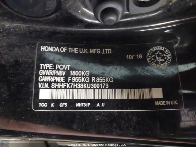 SHHFK7H38KU300173 Honda Civic Lx
