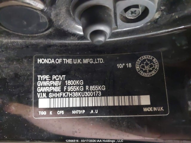 SHHFK7H38KU300173 Honda Civic Lx